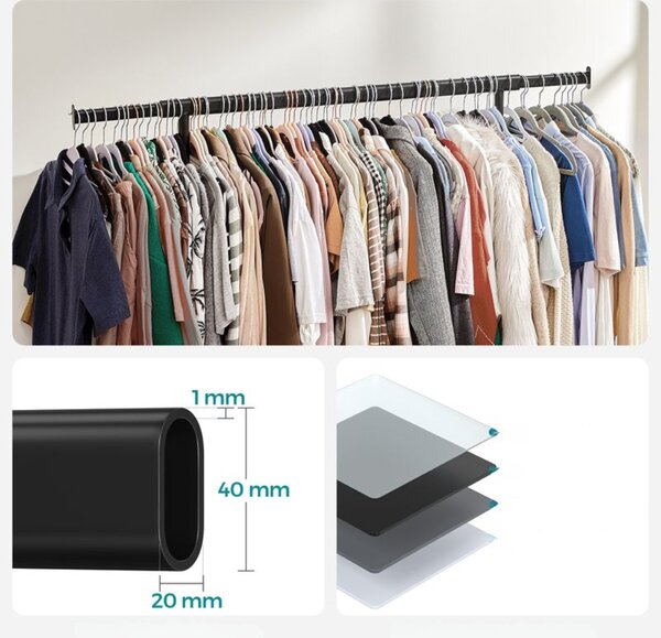Stojalo za oblačila INEZ na kolesih, maks. 90kg, 83,5x45x160cm, črna SongmicsHome