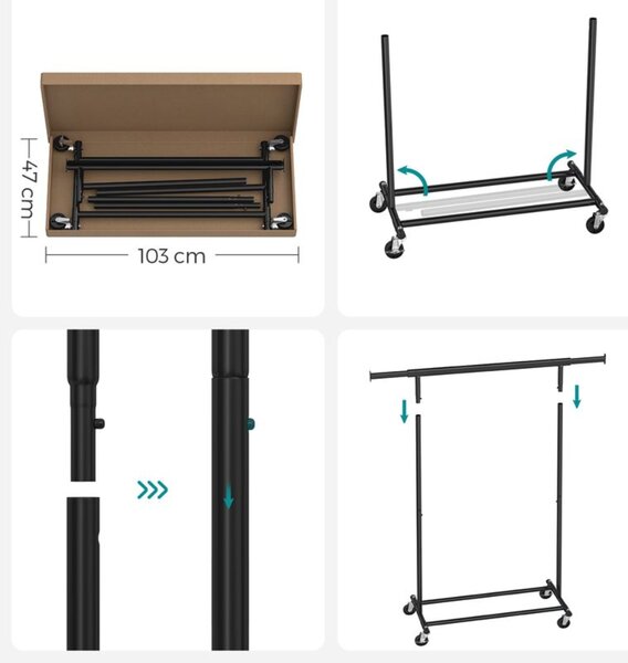 Stojalo za oblačila INEZ na kolesih, maks. 90kg, 83,5x45x160cm, črna SongmicsHome