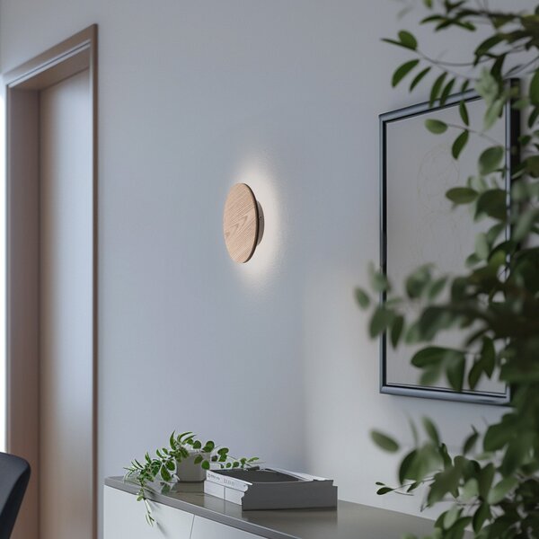 Argon Orios LED stensko svetilo, les, Ø 20 cm, posredna distribucija, Les, Dnevna soba / jedilnica, Les, Sodobni