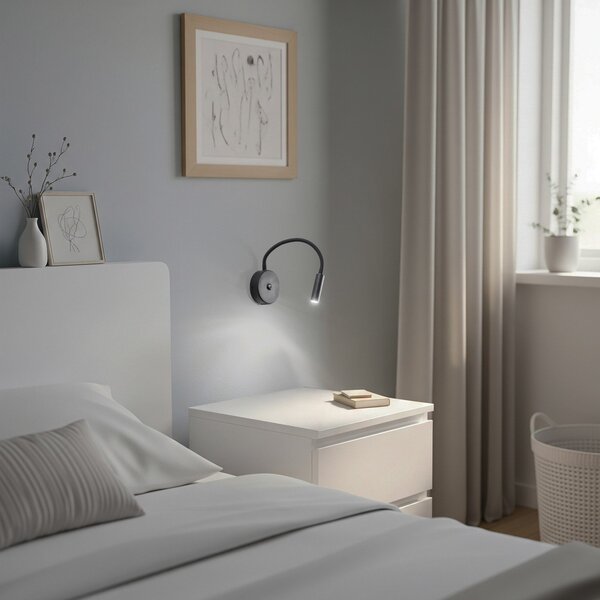 TK Lighting Stenna svetilka Lagos USB, 27 cm, črna, za branje, G9, Črna, spalnica, Kovina, Sodobni, Stenska vtičnica spodaj