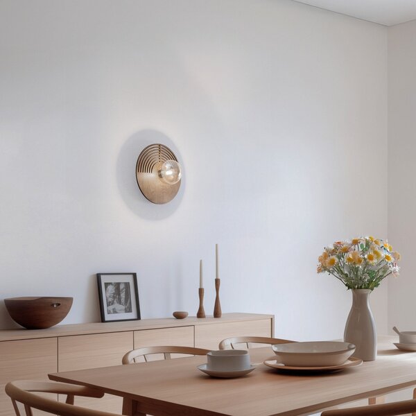 TK Lighting Stenna svetilka Lunar, bela/barva lesa, Ø 30 cm, G9, zatemnjen, Les, Dnevna soba / jedilnica, Les, Sodobni