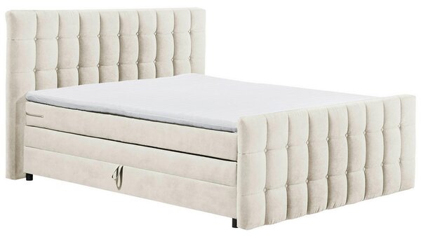POSTELJA BOXSPRING 180 cm x 200 cm , tekstil, leseni material krem barve