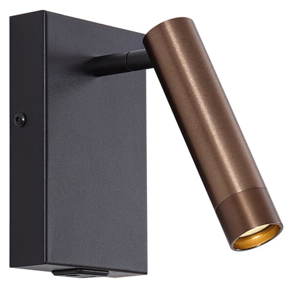 Moderna stenska svetilka črna s temno bronasto nastavljiva z USB-C - Croft