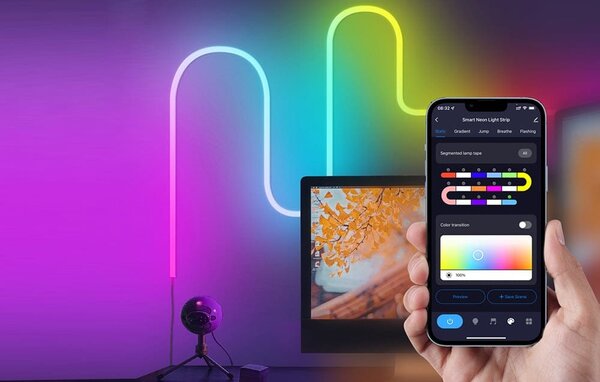 Pametni WiFi RGBIC LED svetlobni trak v mat cevi 5m IP68 Tuya Alexa Google assistant