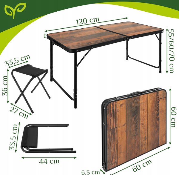 Set turistične prenosne zložljive vrtne mize in 4 stoli 120cm