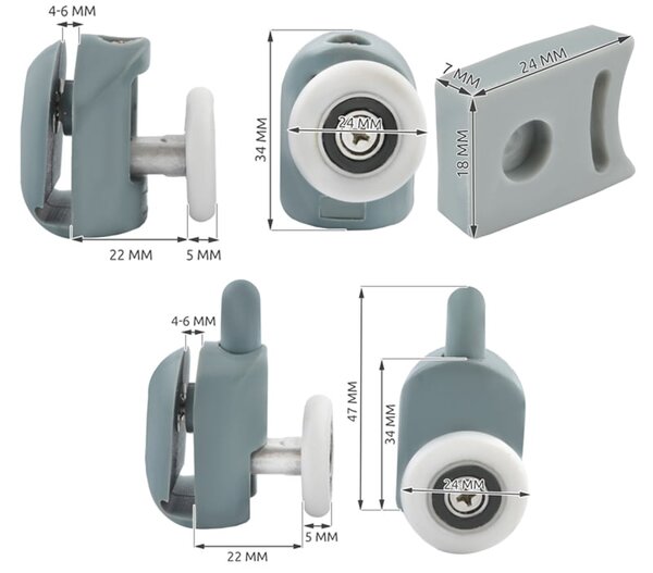 8x PVC + inox nadomestna kolesca za tuš kabino