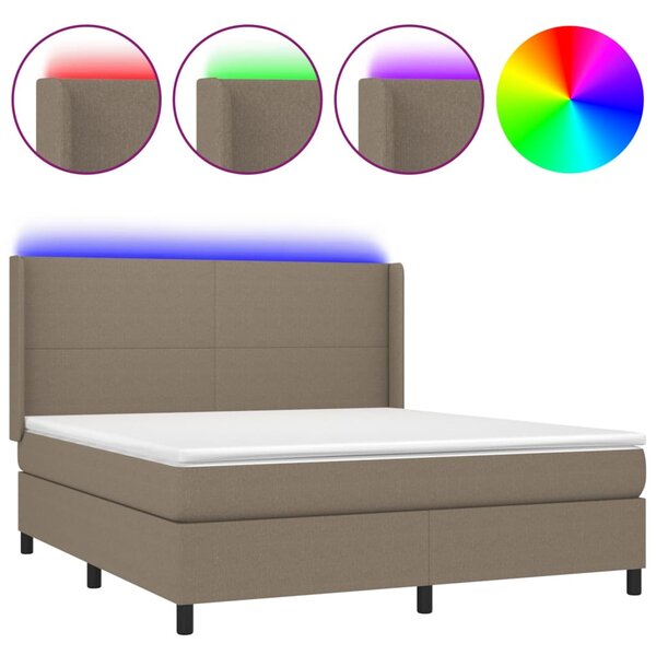 VidaXL Box spring postelja z vzmetnico LED taupe 160x200 cm blago