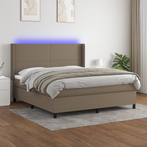 VidaXL Box spring postelja z vzmetnico LED taupe 160x200 cm blago