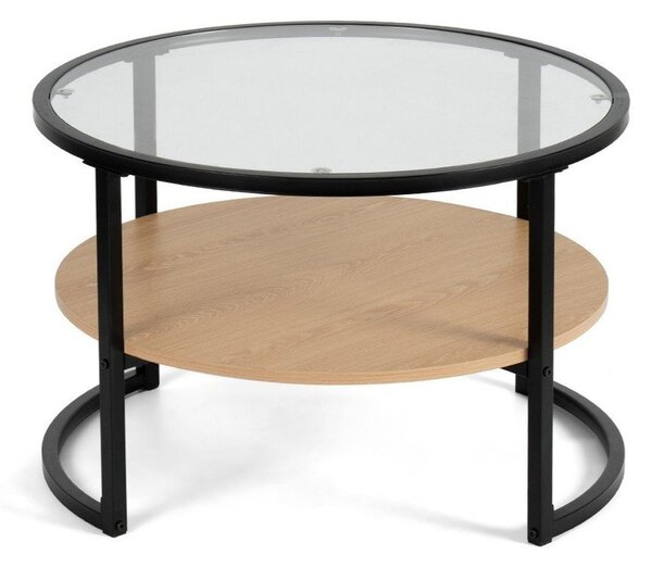 Črna/v naravni barvi okrogla klubska mizica v hrastovem dekorju ø 68 cm Zanu – Bonami Essentials