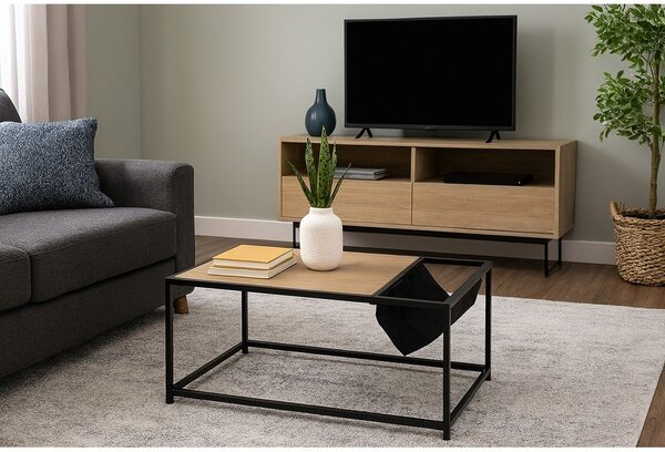 Črna/v naravni barvi klubska mizica v hrastovem dekorju 60x99 cm Bayen – Bonami Essentials
