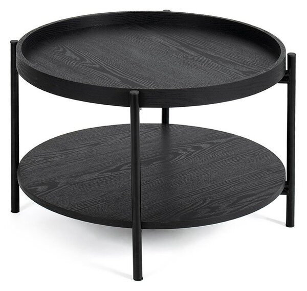 Črna okrogla klubska mizica v hrastovem dekorju ø 64 cm Hagen – Bonami Essentials
