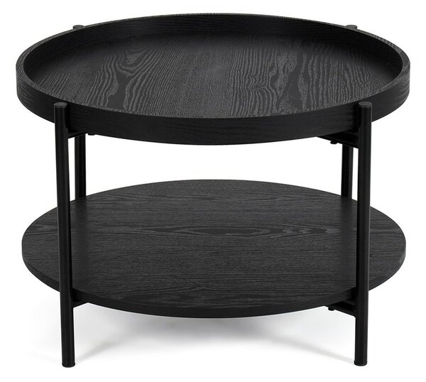 Črna okrogla klubska mizica v hrastovem dekorju ø 64 cm Hagen – Bonami Essentials