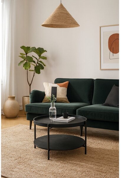 Črna okrogla klubska mizica v hrastovem dekorju ø 64 cm Hagen – Bonami Essentials