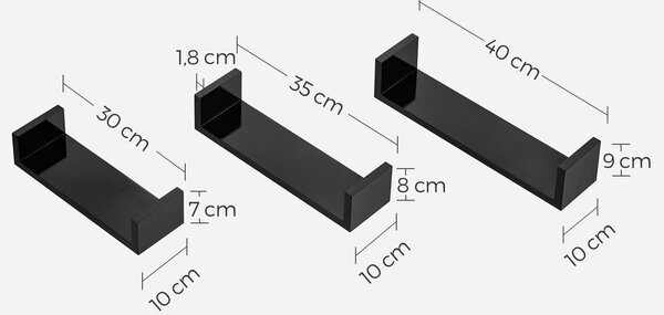 Komplet 3 črnih stenskih polic NEXA
