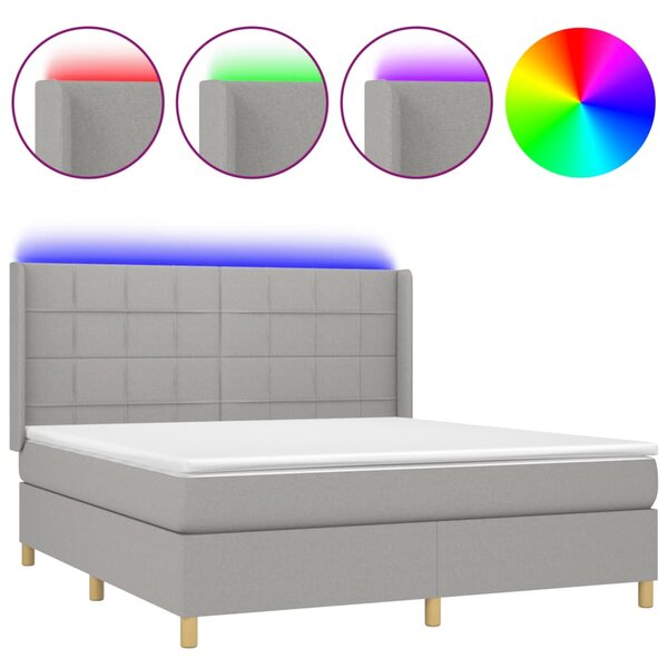 VidaXL Box spring postelja z vzmetnico LED sv. siva 160x200 cm blago