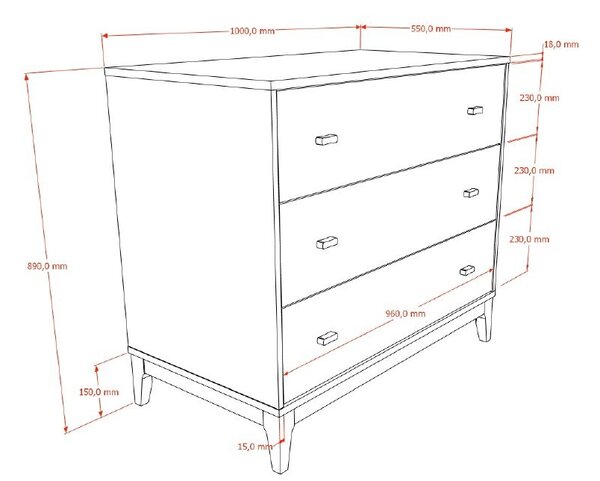 Komoda v orehovem dekorju v temni naravni barvi 100x89x55 cm Ilyas – Vipack