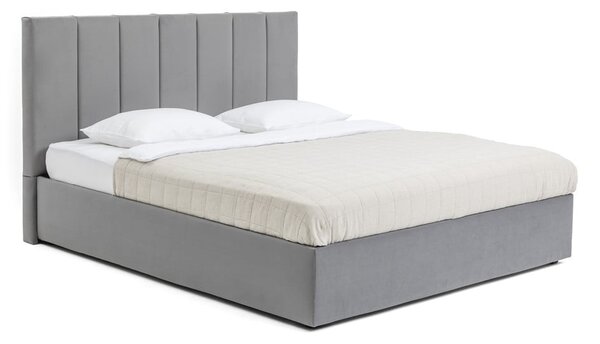 Siva oblazinjena zakonska postelja s prostorom za shranjevanje z letvenim dnom 160x200 cm Thessa Bold Line – Bonami Selection