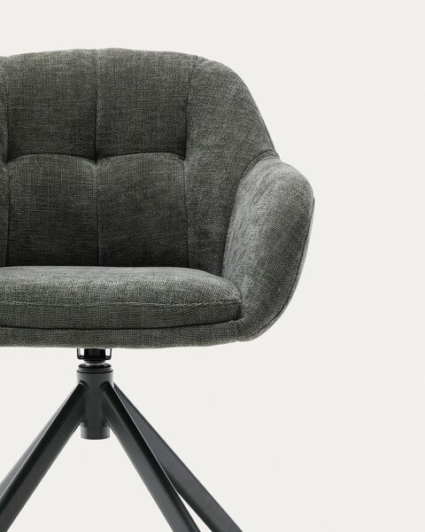 Temno zelen oblazinjen jedilni stol z nasloni za roke Dorina – Kave Home