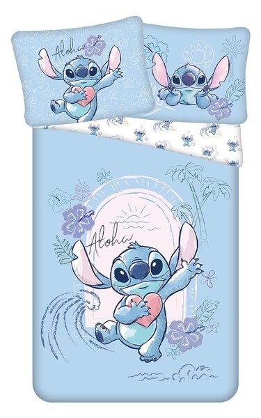 Modra enojna bombažna otroška posteljnina 140x200 cm Lilo and Stitch "Wave" – Jerry Fabrics