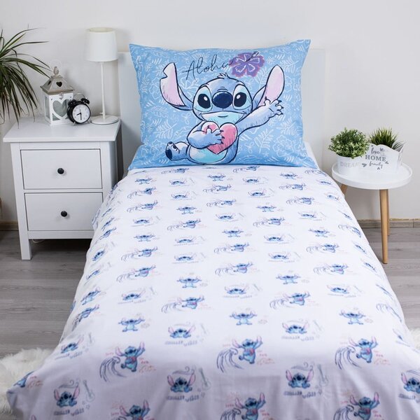 Modra enojna bombažna otroška posteljnina 140x200 cm Lilo and Stitch "Wave" – Jerry Fabrics