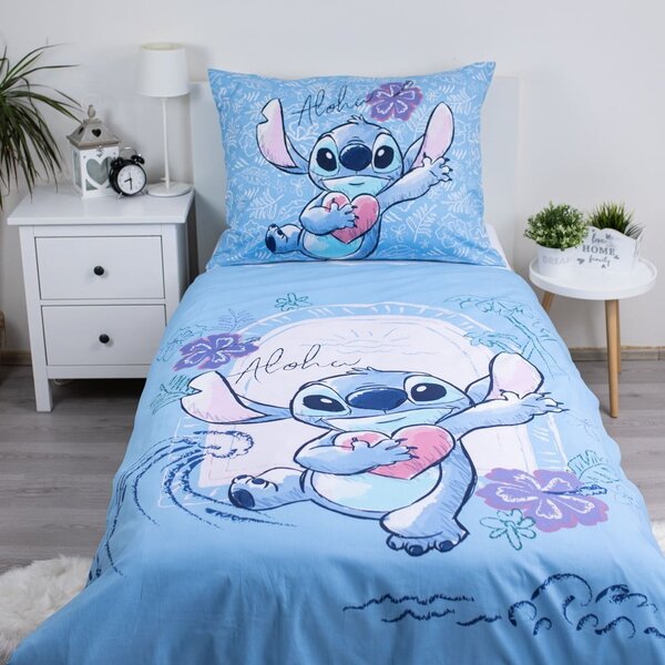 Modra enojna bombažna otroška posteljnina 140x200 cm Lilo and Stitch "Wave" – Jerry Fabrics