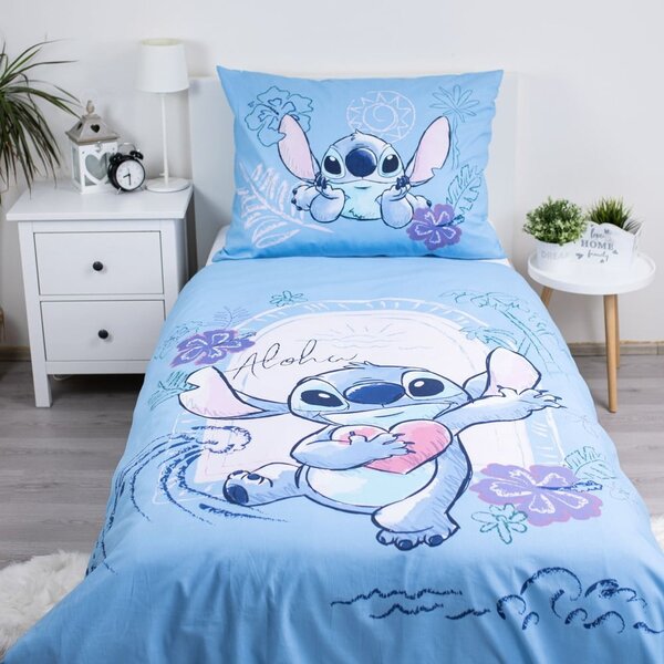 Modra enojna bombažna otroška posteljnina 140x200 cm Lilo and Stitch "Wave" – Jerry Fabrics