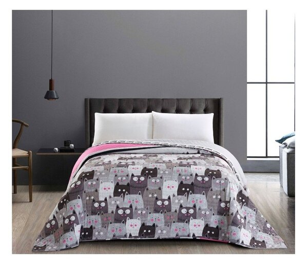 Dvotransko sivo posteljno pregrinjalo iz mikrovlaken DecoKing Cat Invasion, 200 x 220 cm