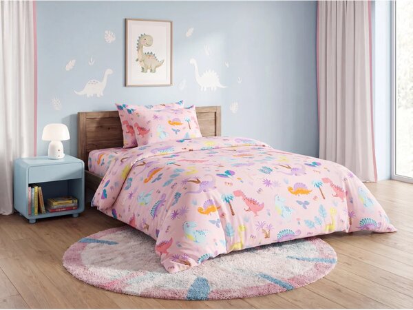 Set otroške posteljnine iz mikrovlaken DINO ISLAND barvna + prevleka za vzglavnik 50 x 70 cm BREZPLAČNO