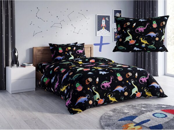 Set otroške posteljnine iz mikrovlaken DINO SPACE barvna + prevleka za vzglavnik 50 x 70 cm BREZPLAČNO