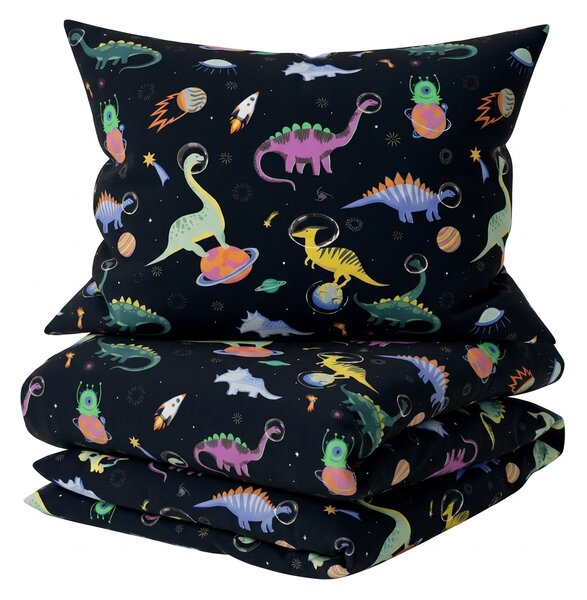 Set otroške posteljnine iz mikrovlaken DINO SPACE barvna + prevleka za vzglavnik 50 x 70 cm BREZPLAČNO