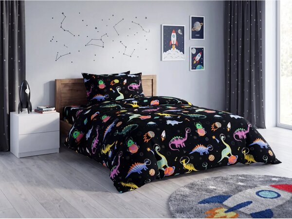 Set otroške posteljnine iz mikrovlaken DINO SPACE barvna + prevleka za vzglavnik 50 x 70 cm BREZPLAČNO