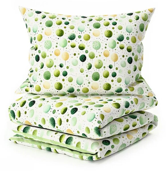 Set posteljnine iz polibombaža GREEN TREES POLY zelena + prevleka za blazino 50 x 70 cm BREZPLAČNO