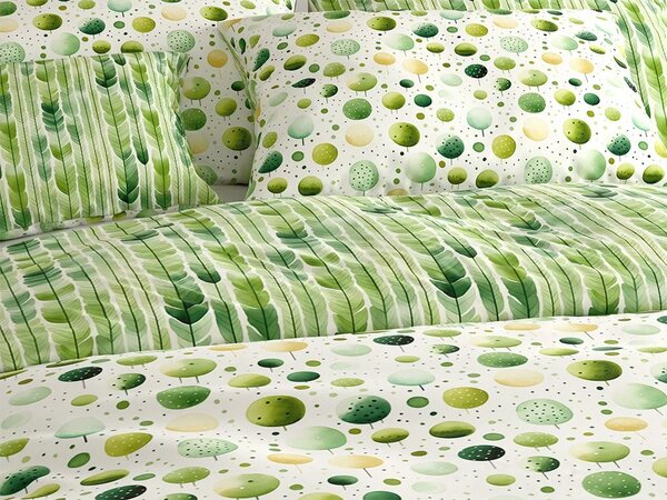 Set posteljnine iz polibombaža GREEN TREES POLY zelena + prevleka za blazino 50 x 70 cm BREZPLAČNO