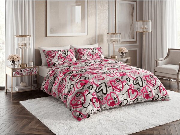 Set posteljnine iz polibombaža STREET LOVE POLY sivo + prevleka za vzglavnik 50 x 70 cm BREZPLAČNO