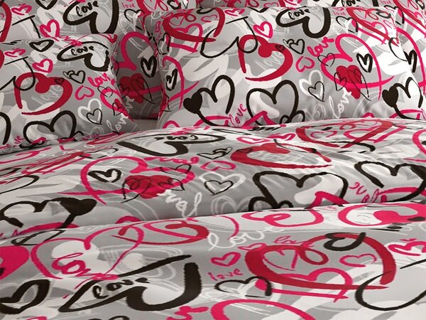 Set posteljnine iz polibombaža STREET LOVE POLY sivo + prevleka za vzglavnik 50 x 70 cm BREZPLAČNO