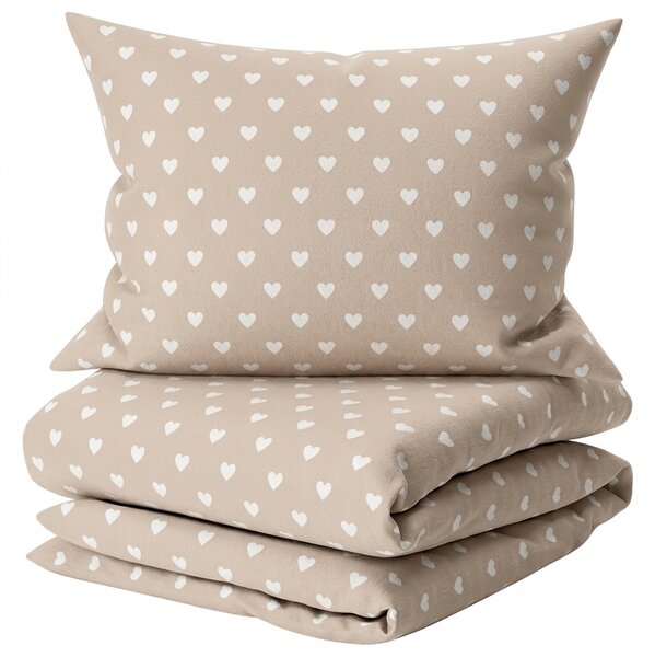 Set posteljnina iz polibombaža HEARTILO POLY bež + prevleka za blazino 50 x 70 cm BREZPLAČNO