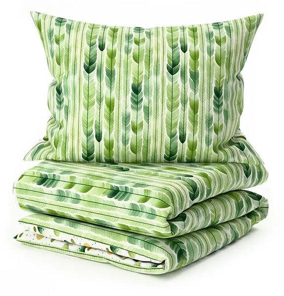 Set posteljnine iz polibombaža GREEN TREES POLY zelena + prevleka za blazino 50 x 70 cm BREZPLAČNO