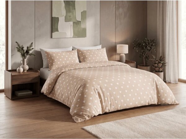 Set posteljnina iz polibombaža HEARTILO POLY bež + prevleka za blazino 50 x 70 cm BREZPLAČNO