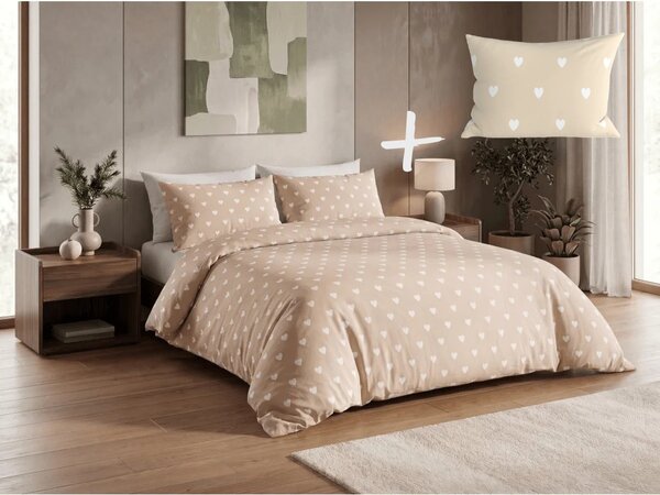 Set posteljnina iz polibombaža HEARTILO POLY bež + prevleka za blazino 50 x 70 cm BREZPLAČNO