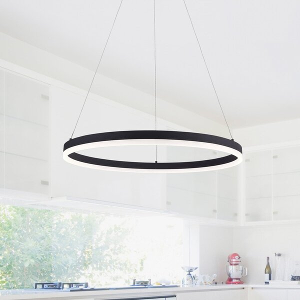 Paul Neuhaus LED-visoka svetilka TITUS, antracitna, Ø 60 cm, kovinska, Switchdim, zatemnjen, Črna, Dnevna soba / jedilnica, Aluminij, Sodobni