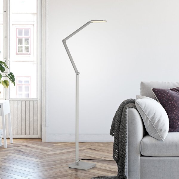 Paul Neuhaus LED-stoječa svetilka SAMSKY, jeklo, višina 161 cm, kovinski dotikni dimmer, zatemnjen, Kovinska, Dnevna soba / jedilnica, Aluminij, Sodobni