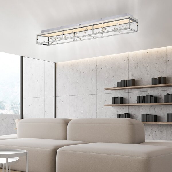 Paul Neuhaus LED-stropna svetilka SKINA, krom, 112 cm, CCT, z daljinskim upravljalnikom za, zatemnjen, Krom, Dnevna soba / jedilnica, Kovina, Sodobni