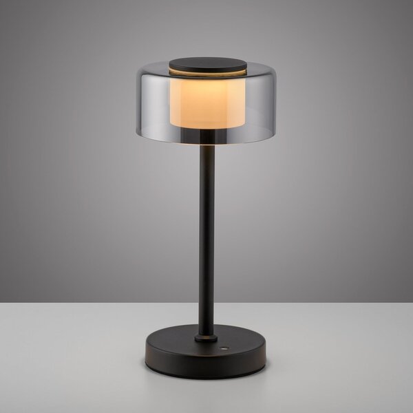 Paul Neuhaus LED namizna svetilka na baterije RIKA, črna, 33 cm, kovina/steklo, dotik za, zatemnjen, Črna, Dnevna soba / jedilnica, Kovina, Sodobni