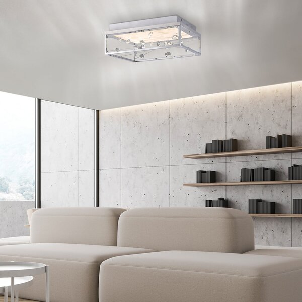 Paul Neuhaus LED-stropna svetilka SKINA, krom, 40 cm, CCT, z možnostjo zatemnitve, daljinski, zatemnjen, Krom, Dnevna soba / jedilnica, Kovina, Sodobni