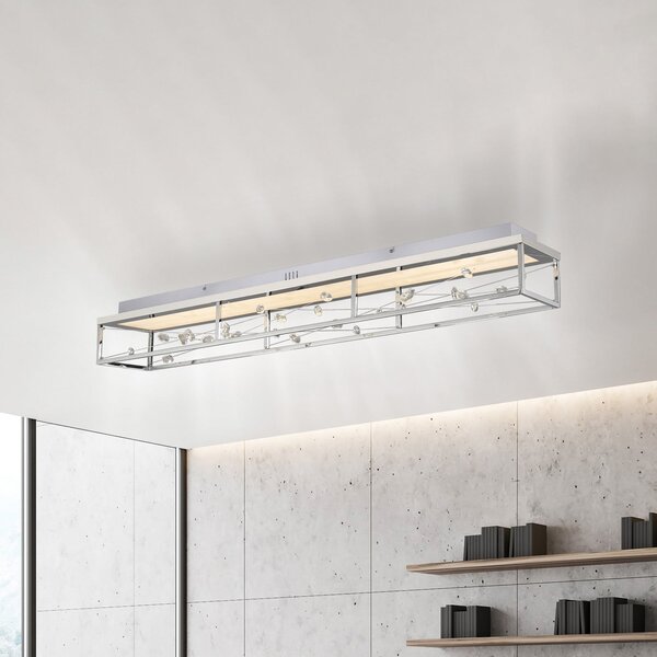 Paul Neuhaus LED-stropna svetilka SKINA, krom, 112 cm, CCT, z daljinskim upravljalnikom za, zatemnjen, Krom, Dnevna soba / jedilnica, Kovina, Sodobni