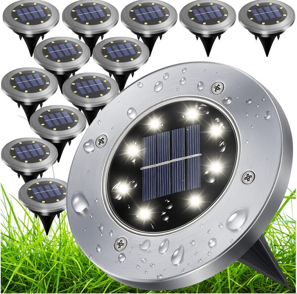 Set 12x inox zunanja solarna talna svetilka 6000K