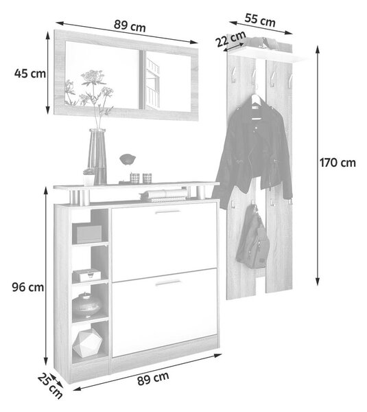 PREDSOBA bela, hrast sonoma