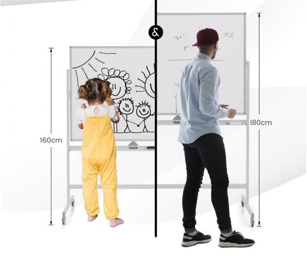 Magnetna dvostranska bela tabla s kolesi za uporabo v učilnici, pisarni ali doma, dim. 120 x 90 cm