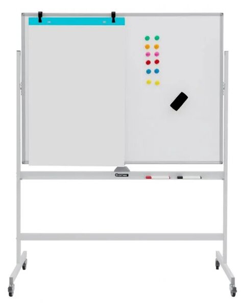 Magnetna dvostranska bela tabla s kolesi za uporabo v učilnici, pisarni ali doma, dim. 120 x 90 cm