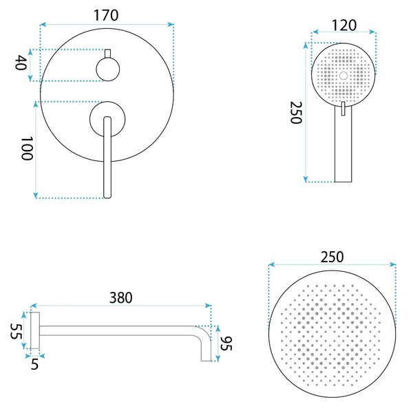 Komplet za tuširanje za vgradnjo Rea Grace Brush Copper + BOX